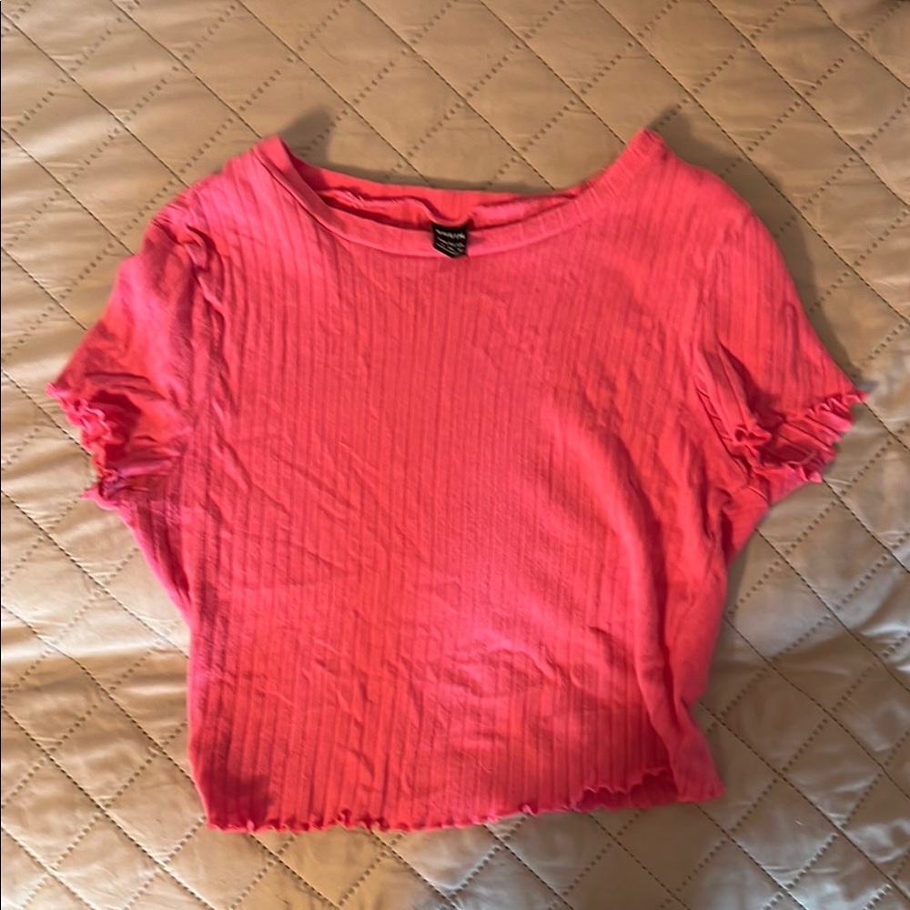 SHEIN Pink Ribbed Crop T-Shirt Short Sleeve